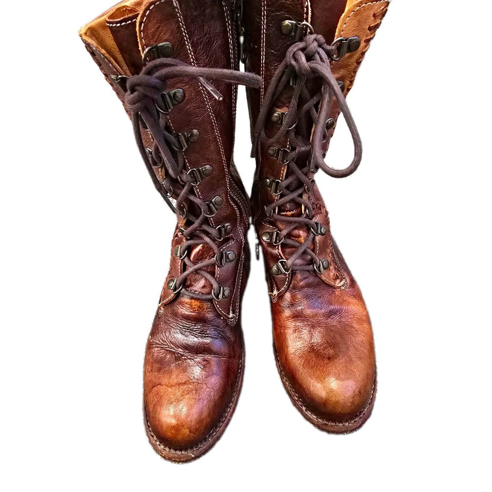 Bed Stu Cobbler Series Della Lace-Up Leather Mid calf Boots Brown Womens 7.5